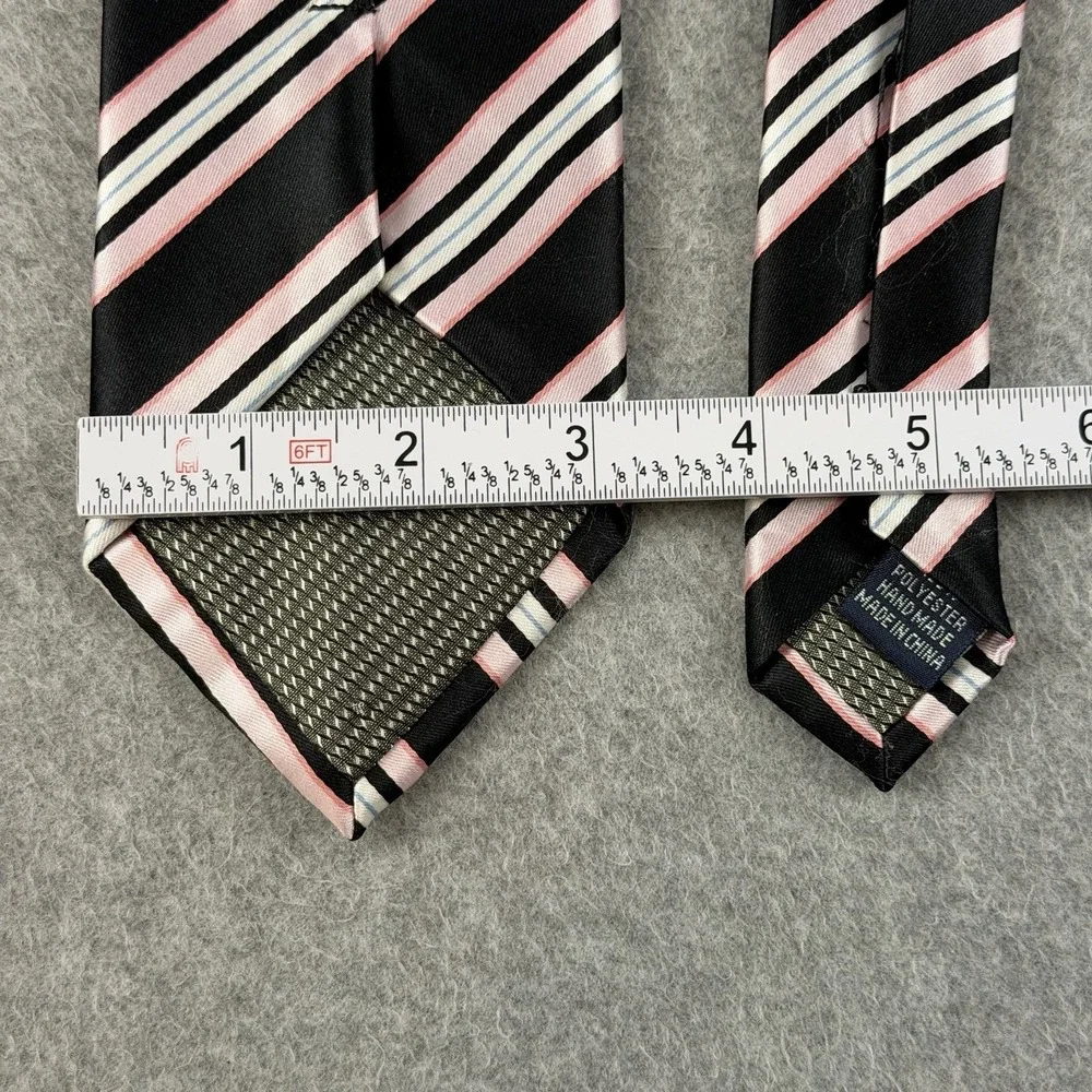Croft & Barrow Black Pink White Blue Stripe Neck Tie 100% Polyester 60x3.25
